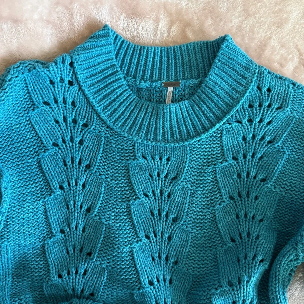 Free People Bell Song Pullover Sweater Teal Blue - Size S